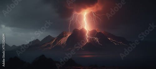 volcano eruption, mountain, lightning, disaster 15