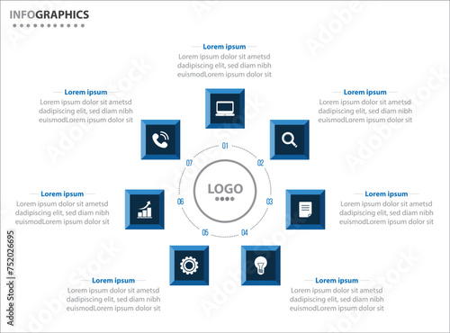 Circle infographic template with 7 options for presentations. Vector infographic design template. diagram, number options. Data visualization. Business concept with 7 steps, seven process.