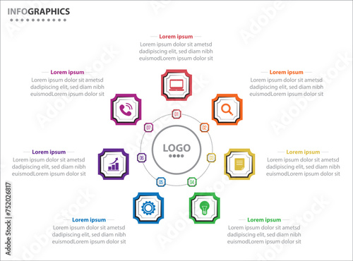 Circle infographic template with 7 options for presentations. Vector infographic design template. diagram, number options. Data visualization. Business concept with 7 steps, seven process.