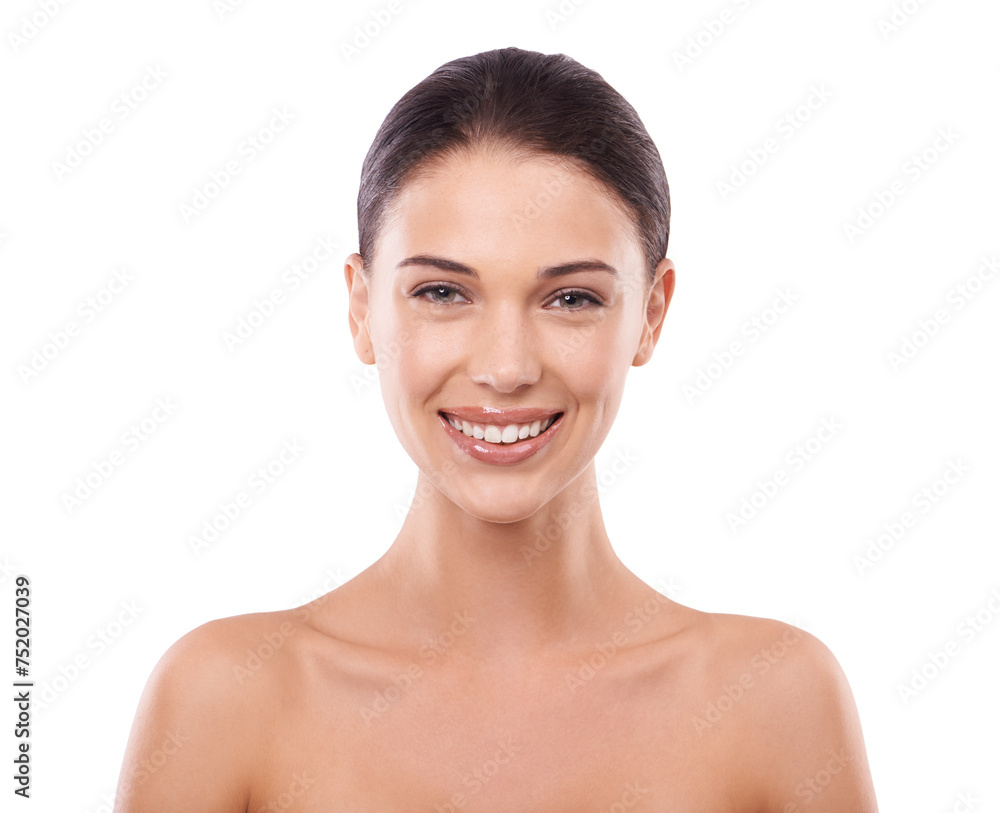 Face, natural beauty and happy woman in headshot, skincare and cosmetics with clean makeup on white background. Portrait, facial and dermatology with wellness, smooth skin and healthy glow in studio Face, natural beauty and happy woman in headshot, skincare and cosmetics with clean makeup on white background. Portrait, facial and dermatology with wellness, smooth skin and healthy glow in studio
