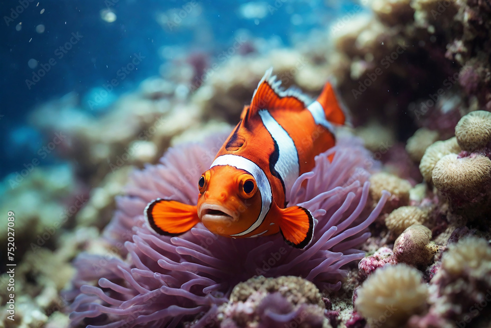 Clown anemonefish (Amphiprion bicolor) - obrazy, fototapety, plakaty 