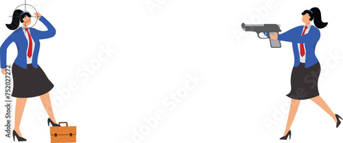 Businesman standing in the crosshairs center rifle gun sight