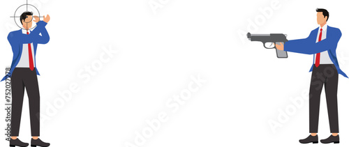 Businesswoman standing in the crosshairs center rifle gun sight