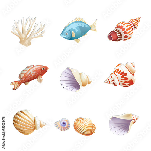 set of sea fish and animals