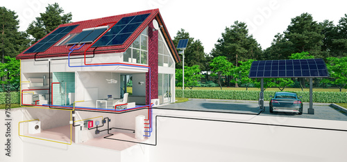 Energieversorgung mit Wärempumpe und Solaranlage bei einem Niedrigenergiehaus