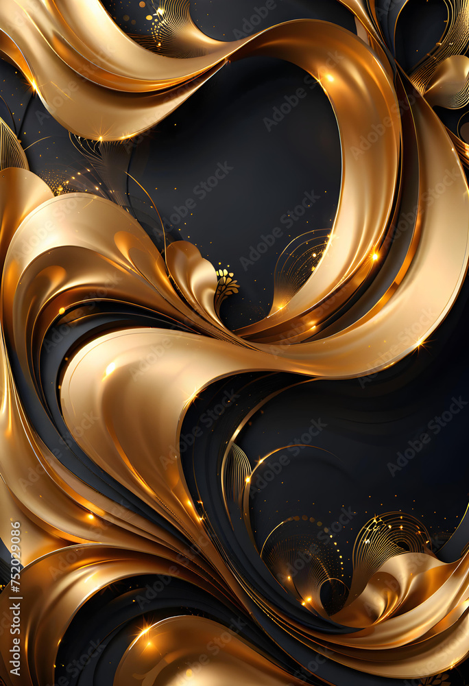 Luxurious dynamic sparkling metallic golden wave abstract design element