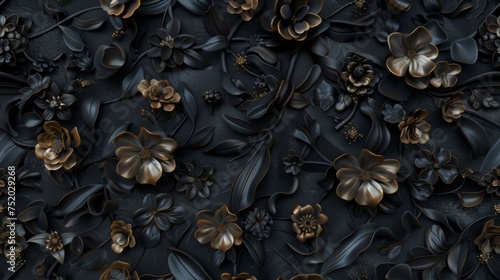 Floral cottagecore style pattern in black color.