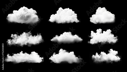 Set realistic cloud fog isolated on black background	
 photo