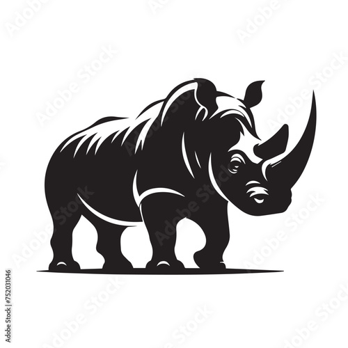  silhouette and icon of a rhinoceros isolated on white background