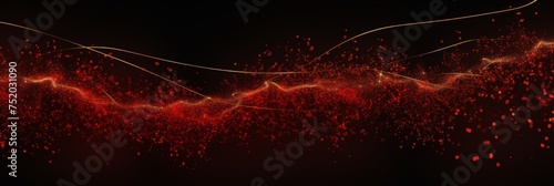 On red background golden lines with particles, banner