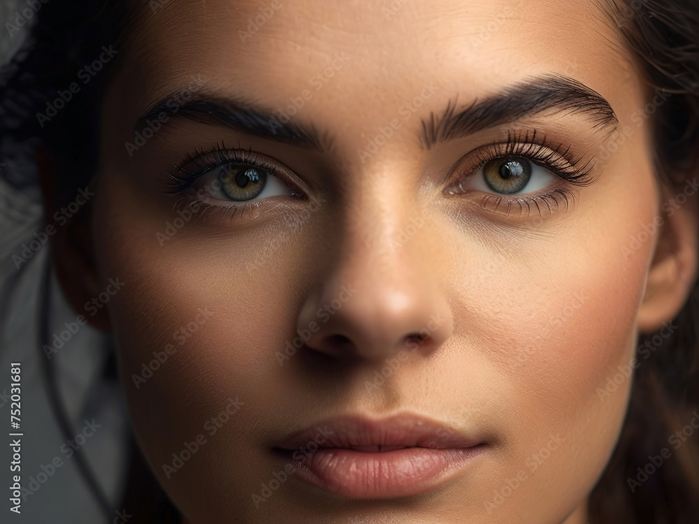 Close-up portrait of a beautiful young woman with green eyes. Close-up portrait of a beautiful young woman with green eyes.