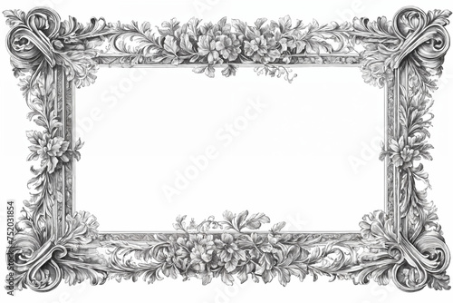 Beautiful hand drawn monochrome full floral borders. Generative Ai