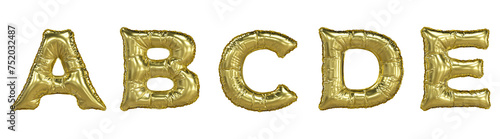 Alphabet Collection glossy letters in balloon gold air style. English fonts voluminous inflated from air.  Elements in 3D Illustration Design photo