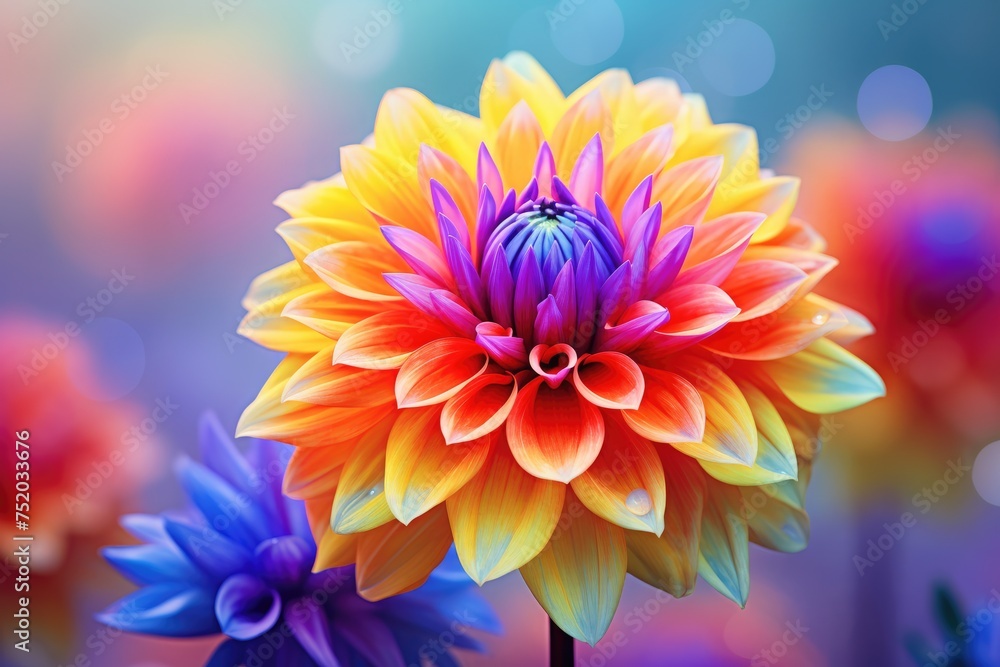 Obraz premium Colorful dahlia flower with blur background, Ai generated