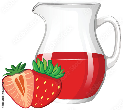 Vector illustration of red strawberry juice in a pitcher