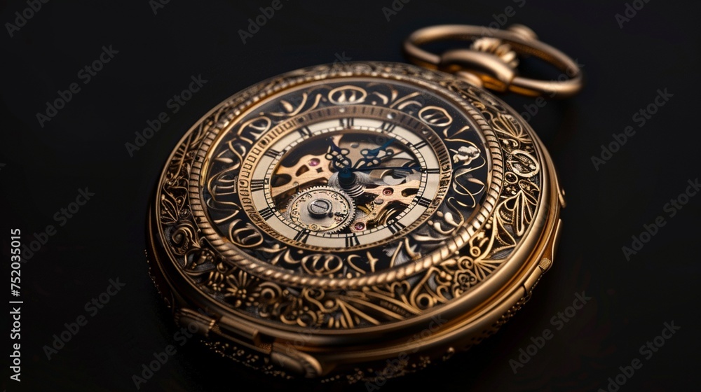 An antique gold pocket watch captured in exquisite detail, with each engraving and intricate mechanism revealed under the lens of a high-resolution camera. An antique gold pocket watch captured in exquisite detail, with each engraving and intricate mechanism revealed under the lens of a high-resolution camera.