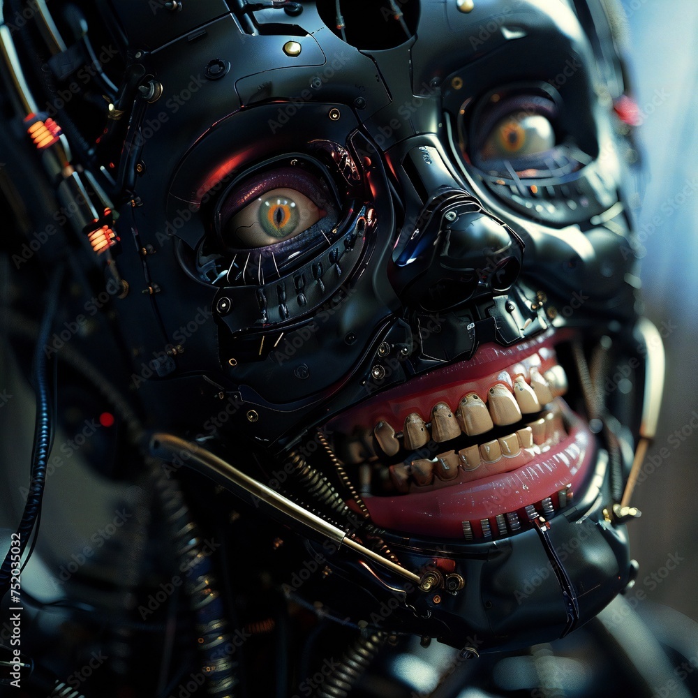 Happy and at the same time scary cyborg face Generative Ai Happy and at the same time scary cyborg face Generative Ai