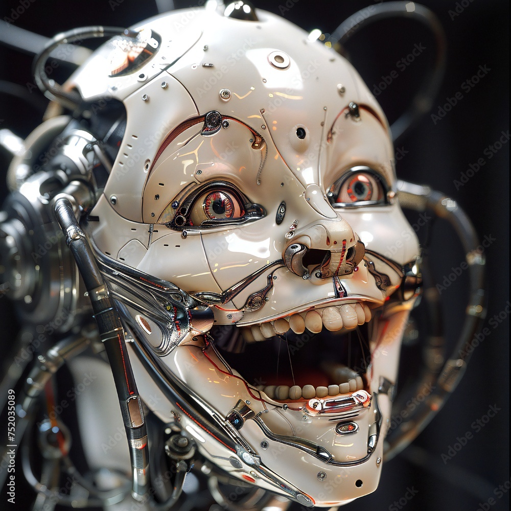 Fototapeta premium Happy and at the same time scary cyborg face Generative Ai 