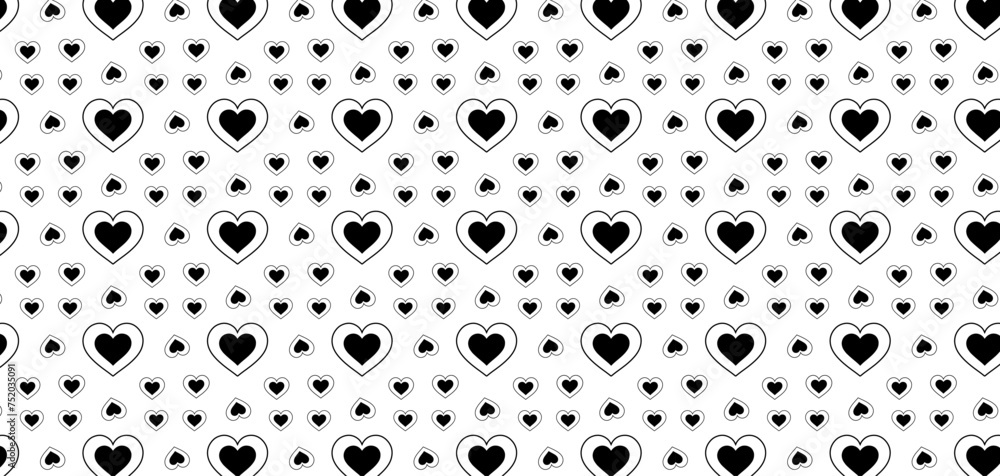 hand drawn doodle Hearts shape black line seamless pattern heart on white Abstract background vector illustration