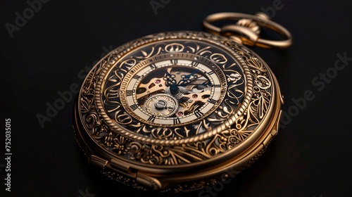 An antique gold pocket watch captured in exquisite detail, with each engraving and intricate mechanism revealed under the lens of a high-resolution camera.