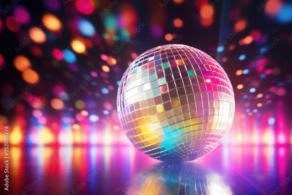 Disco ball with colored lights. club party, Abstract disco ball with colorful flares, beams and lights, Ai generated Disco ball with colored lights. club party, Abstract disco ball with colorful flares, beams and lights, Ai generated