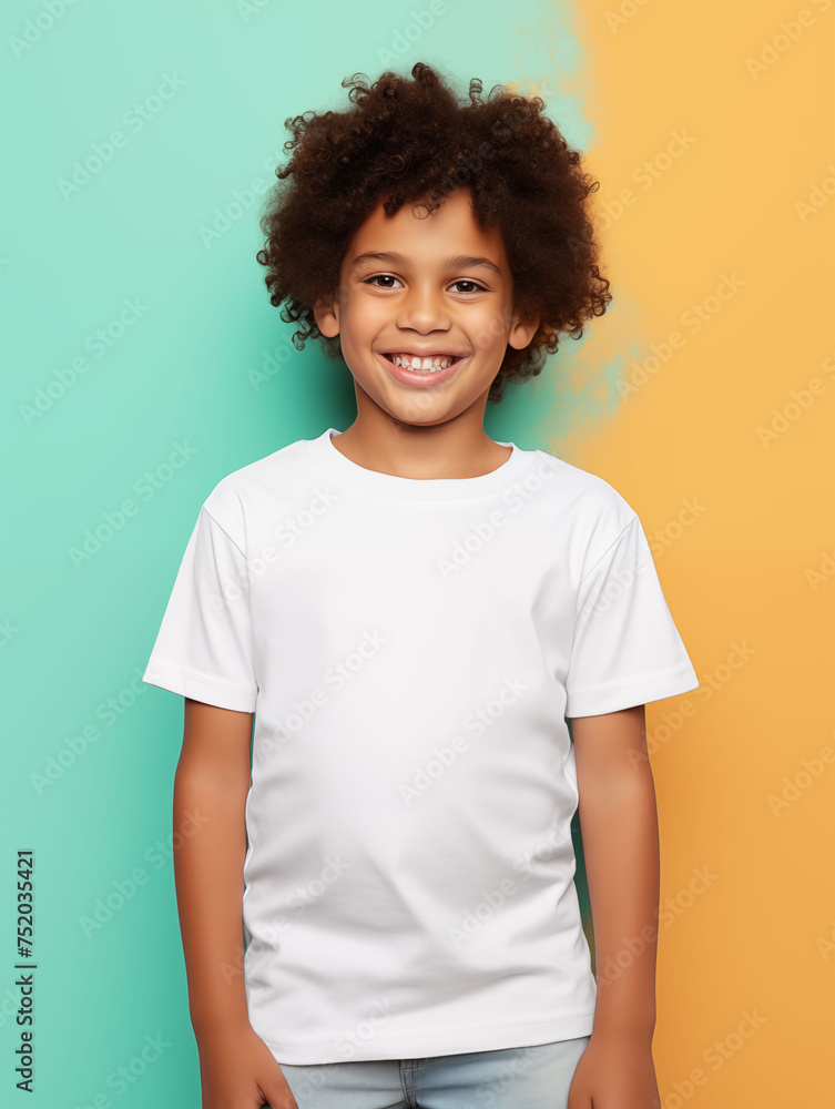 Cute little boy wearing a t-shirt mockup with a blank canvas Cute little boy wearing a t-shirt mockup with a blank canvas