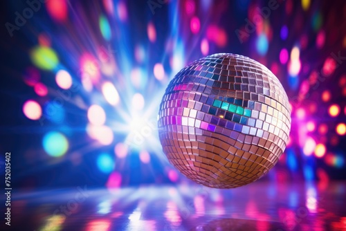 Disco ball with colored lights. club party, disco ball shines and glows. party and celebration in the club, Ai generated