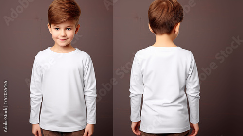 Cute little boy wearing a t-shirt mockup with a blank canvas