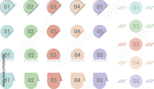 set of minimal simple flat style numbers point label icon tag sticker in pastel colors. For business, study, diary, presentation, infographic, planner, calendar,  brochure and memo