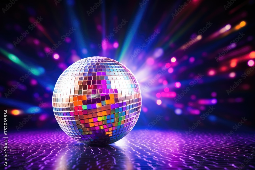 Obraz premium Disco ball with colored lights. club party, party lights disco ball, Ai generated