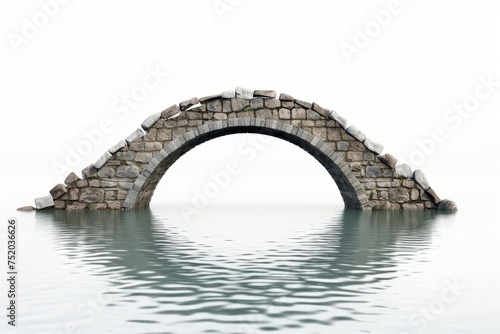 Arched stone bridge over calm waters, on isolated white background, Generative AI photo