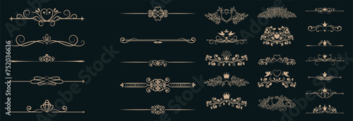 Calligraphic decorative line art border floral elements