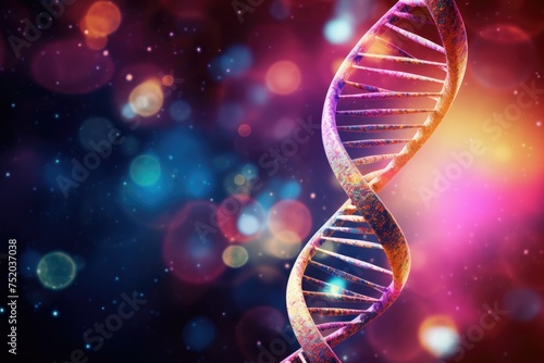 Digital illustration DNA structure in colored background with bokeh, Abstract background of cell chromosomes or dn,  DNA molecules, Digital illustration DNA structure in colored backgroun Ai generated photo