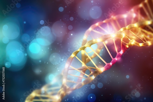 Digital illustration DNA structure in colored background with bokeh, Abstract background of cell chromosomes or dn, DNA molecules, Digital illustration DNA structure in colored backgroun Ai generated
