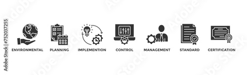 ISO 14001 banner web icon vector illustration concept with icon of environmental, planning, control, management, standard and certification