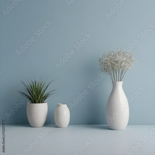 minimalist photo of a light blue wall with a vase