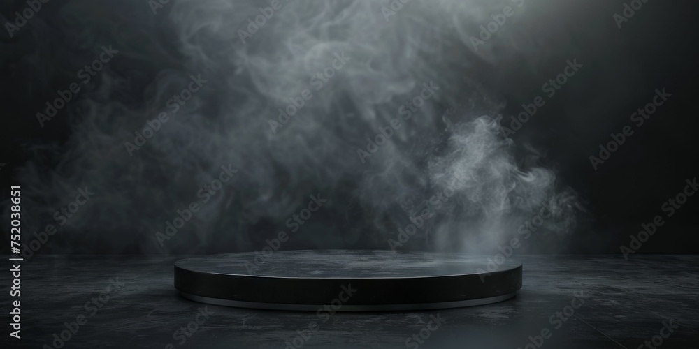 dark podium on stone floor, Misty atmosphere dark podium on stone floor, Misty atmosphere