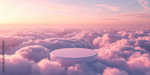 white circular pedestal rising above a fluffy cloud #752038650