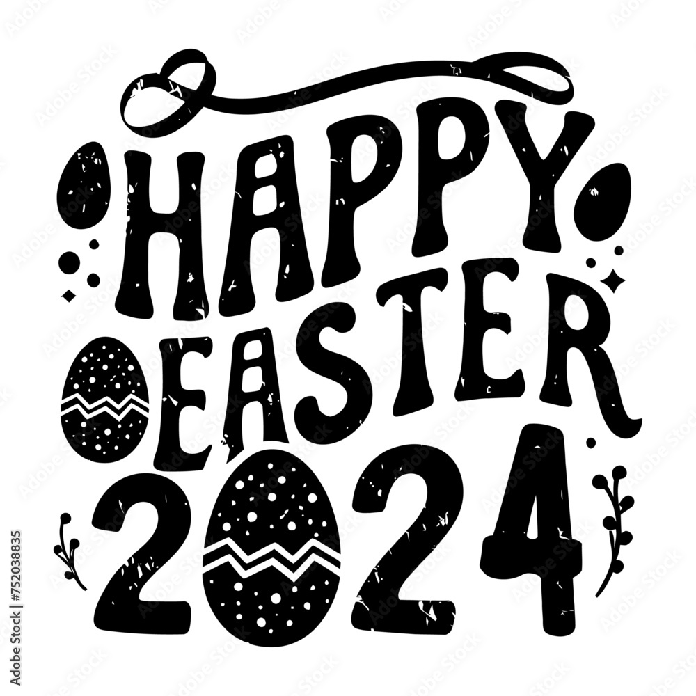 Vector tshirt design, with the words "Happy Easter 2024" typography