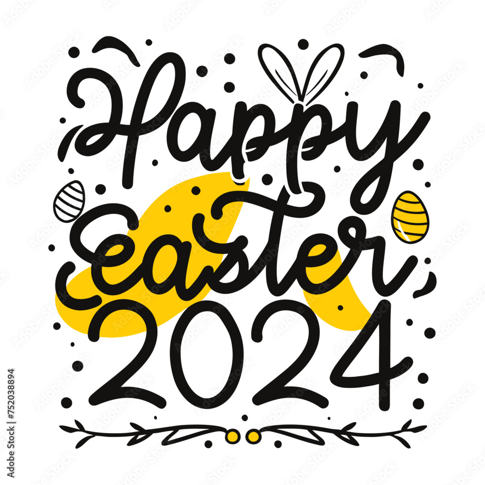 Vector tshirt design, with the words "Happy Easter 2024" typography