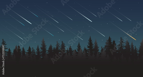 starry night sky with stars. shooting star background against dark blue starry night sky. Light of falling meteorite in the galaxy. vector illustration.	