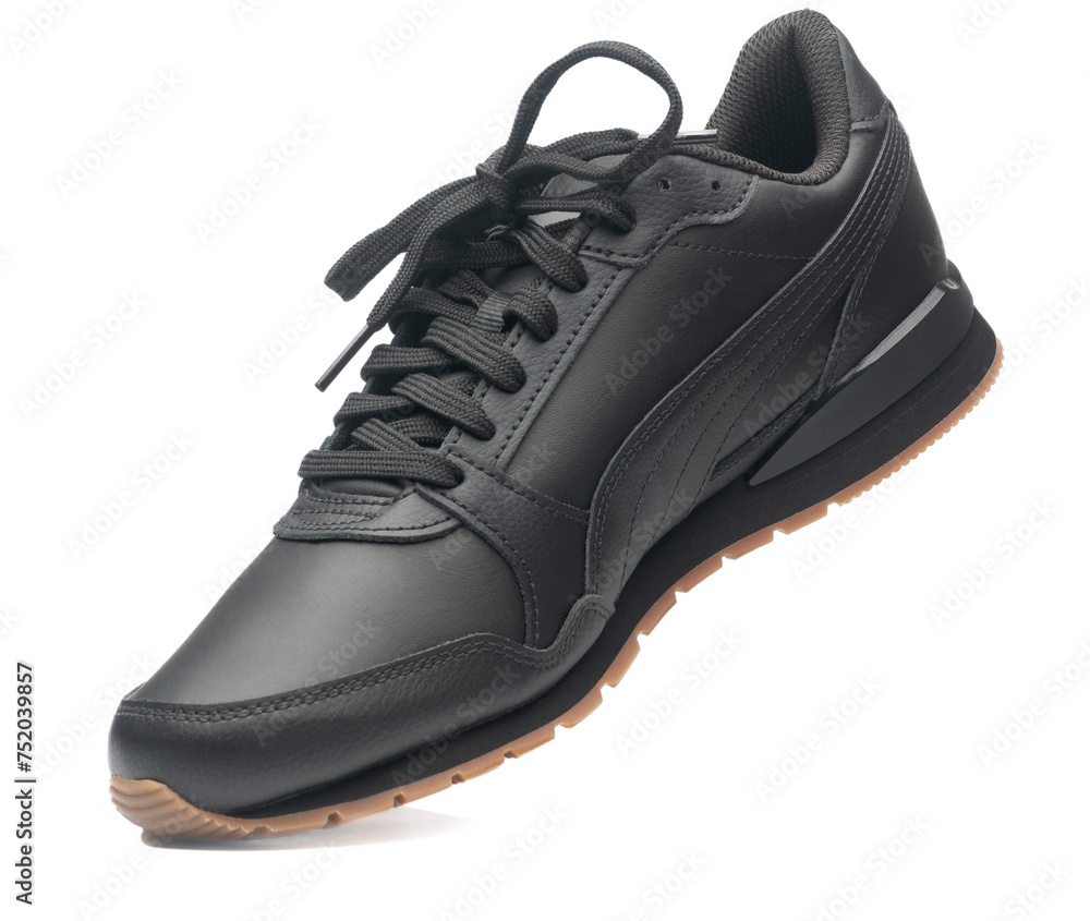 black leather sneaker on isolated on a white background. sports shoes black leather sneaker on isolated on a white background. sports shoes