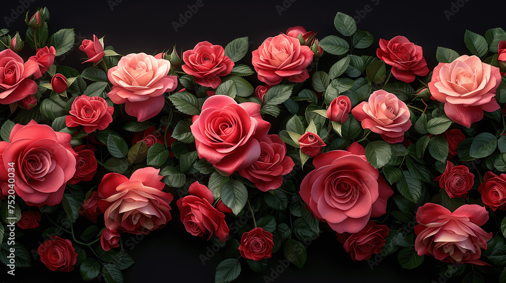 Lush Red and Pink Roses Arrangement on Black Background Lush Red and Pink Roses Arrangement on Black Background