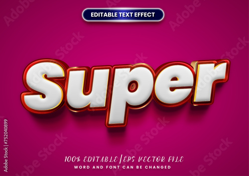 3d Bold cartoon text effect. Red super text editable text. Logotype style font tittle.