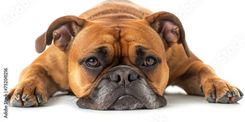 French buldog laying  head portrait  fron view isolated on white background