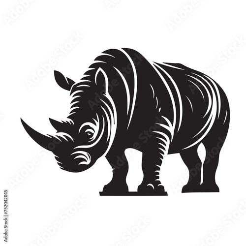  silhouette and icon of a rhinoceros isolated on white background