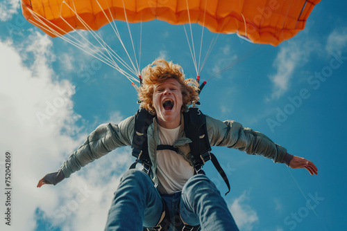 Man jumping with a parachute.