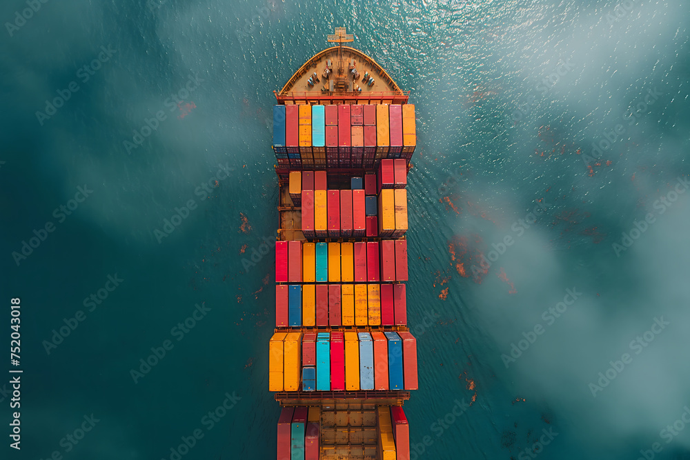 Aerial View of a Large Container Ship in the Ocean Aerial View of a Large Container Ship in the Ocean