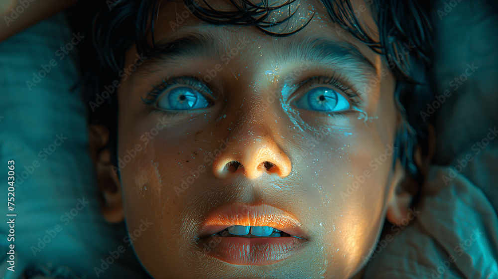 Close-up Portrait of a Boy with Blue Eyes