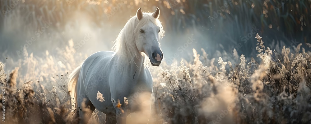 The Symbolism of Strength, Purity, and Divinity in a Majestic White Horse. Concept Animal Symbolism, Spiritual Meaning, Allegorical Interpretation, Equine Representation